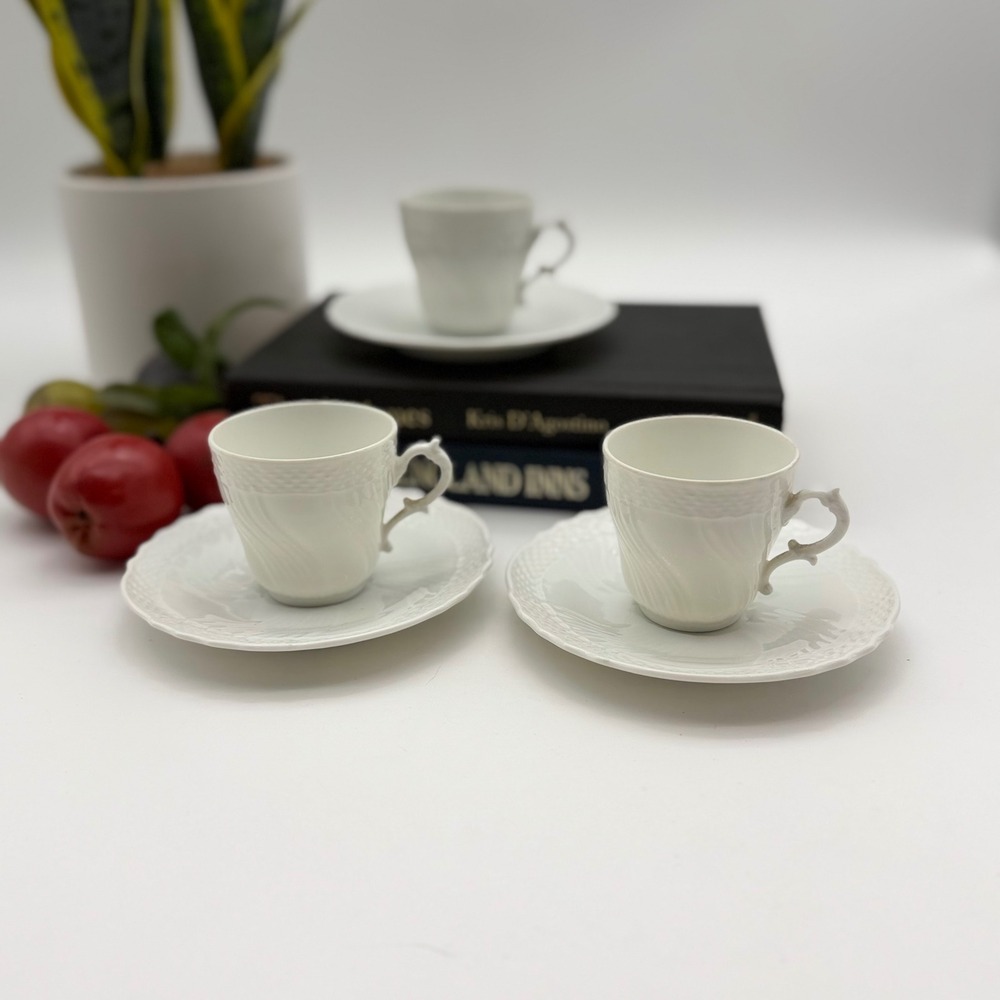 Richard Ginori Bianco Pattern Demitasse Espresso Cups and Saucers Set of 3